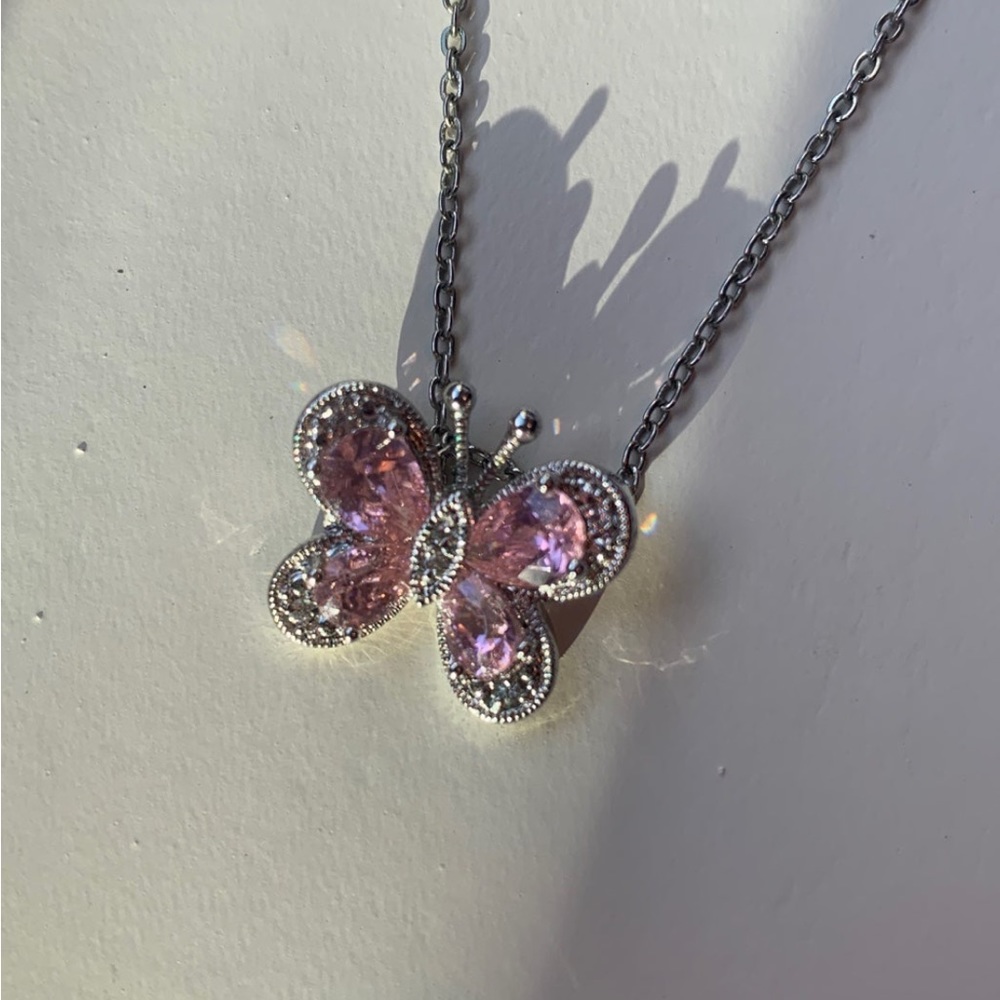 Genuine Crystal Pink Butterfly Necklace